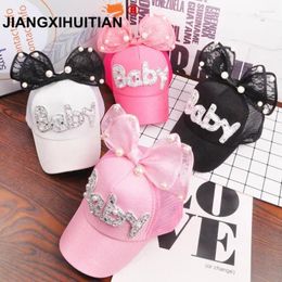 Ball Caps 2024 Children Hip Hop Mesh Baseball Cap Summer Baby Ear Pearl Bow Kids Sun Hat Boys Girls Snapback For 2-8 Years Old