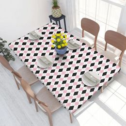 Table Cloth Rectangular Oilproof Pink And White Argyle Pattern Cover 4FT Tablecloth For Picnic