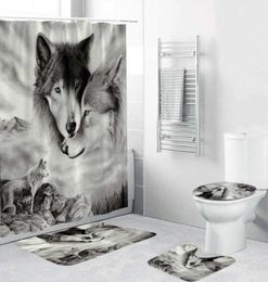 180x180cm 1Pc3Pcs4Pcs White Wolf Dream Catcher Wolf Eyes With 12 Hooks Bathroom Shower Curtain Toilet Mat Lid Rug Curtain Sets T9702769