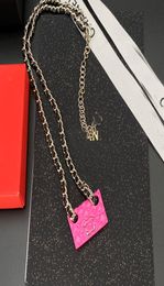 18K Gold Plated Brass Copper Pendant Necklace Fashion Women Designer Brand CLetter Pink Bag Necklaces Choker Chain Leather Silver3068048