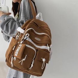 Backpack Trendy Cool Women Men Multi Pocket Schoolbag Teen Girl Boy High Capacity Nylon College Female Travel Bookbag