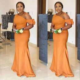 One Satin Dark Orange Mermaid Dresses Bridesmaid Shoulder Custom Made Plus Size Maid Of Honour Gown Country Beach Wedding Party Wear Floor Length Vestidos