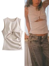 Women's Tanks ZBZA Temperament Sexy Sleeveless Round Neck Vest Openings Design Fashion Chic Stretch Bottoming Top Elegant