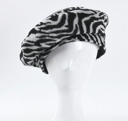 Berets Zebra Felt Beret Hat For Women French Designer Adjustable Hair Baret Cap Ladies Fall Winter Animal Print Painter Octagonal 4338909
