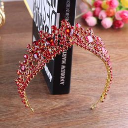 Wedding Hair Jewellery Luxury Gold Colour Red Rhinestone Bridal Tiaras Crown Vintage Baroque Crystal Diadem For Bride Headbands Wedding Hair Accessories