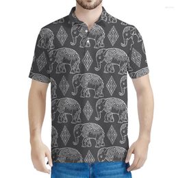 Men's Polos African Tribal Elephant Graphic Polo Shirts Men D Printed Animal Tee Shirt Casual Button T-shirt Street Short Sleeves