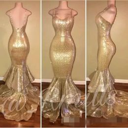 حورية البحر الترتر Prom Gold Gold Frarkly Frucly Spaghetti Straps 2019 عارية المتطوّرات من الدراجات الكشكشة الرسمية