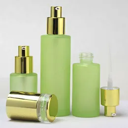 Storage Bottles 25pcs 120ml Frosted Green Luxury Glass Bottle With Pump For Lotion Cosmetic