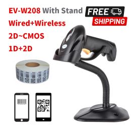 Scanners EVAWGIB 1D/2D Wireless Wired Barcode Scanner cordless QR Codes Reader PDF417 Handheld Barcode Reader Support for Logistic Store