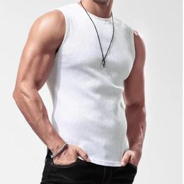 Men's Tank Tops Summer American Tough Guy Sports Leisure Running Fitness Solid Colour Elastic Striped Top Quick Drying