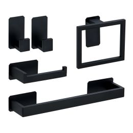 Set Selfadhesive Black Bathroom Hardware Accessories Set Stainless Steel Toilet Paper Holder Towel Bar Hook Bathroom Accessories