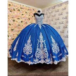 Quinceanera Navy Dresses Lace Blue Applique Spaghetti Braps Часовня поезда Корсет Сладкий 16 День рождения вечеринка на вечерин