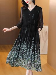 Party Dresses 2024 Summer Black Vintage Chic Long Dress Women Luxury Silk Elegant Evening Fashion Floral Casual Festival