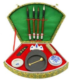 Chinese calligraphy brush pen ink Inkstone tool box set0128889893