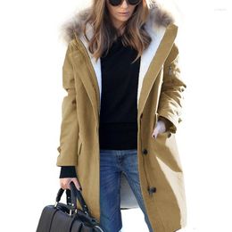 Women's Jackets Fur Collar Coats Women Winter Autumn Zipper Oversize Hooded Long Jacket Pockets Ladies Windbreaker Loose Outerwear