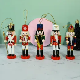 Miniatures 5Pcs/Set Wooden Nutcracker Puppet Ornament Soldier Xmas Tree Pendant Band Doll Toy New Year Merry Christmas Gift Home Decoration