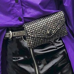 Accessories Fashion version of mobile phone mini waist bag punk style rivet black belt style bag womens thin waist belt decoration J240506