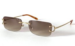sunglasses vintage 0104 men design small framless square shape retro glasses UV400 eyewear gold light Colour lens6151315