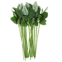 Decorative Flowers 30 Pcs Simulation Flower Pole Fake Plants Picks Rose Floral Stem Wedding Plastic Leaves With Stems Packaging Material