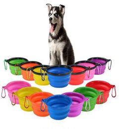 Folding Puppy Bowls Travel Collapsible Silicone Pet Dog Cat Feeding Bowl Water Dish Feeder Foldable 9 Colours LXL9715140999