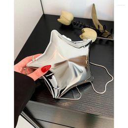 Totes 2024 Fashion Ins Bright Face Five Pointed Star Shoulder Bag Silver High Quality Celebrity Handbag Party