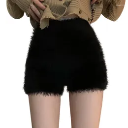 Women's Shorts Casual Soft Fuzzy Plush High Waist Lounge Short Pants