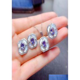 Bracelet & Necklace S925 Sterling Sier Inlaid Ring Stud Earrings Natural Tanzanite Set7207948 Drop Delivery Jewelry Sets Dhmjr