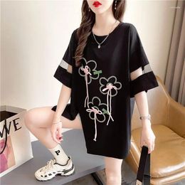 Women's T Shirts Summer Hem Split Short Sleeve Women O Neck Shirt 3d Bow Tie Hollow Out Korean Fashion Casual Oversized Clothing Top Black