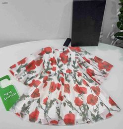 Fashion girls skirt Red flower and green leaf pattern printing Princess dress Size 100-160 CM kids designer clothes summer baby partydress 24April