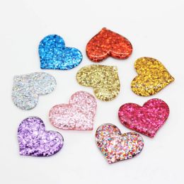 Miniatures 20/50pcs New Fashion DIY Kawaii Glitter Sequins Heart Resin Flatback Cabochon For Scrapbooking Parts Hairpins Making Phone Rear