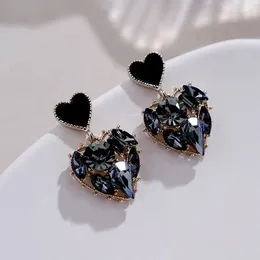 Dangle Earrings Fashion Black Double Heart Crystal Charm Princess Women's Wedding Jewellery Dance Party Accessories