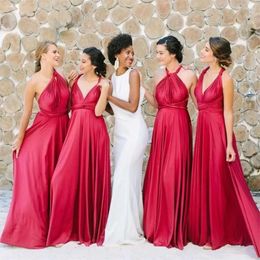 Dresses Red Backless Bridesmaid Sexy One Shoulder Straps Satin A Line Floor Length Ruched Sleeveless Custom Made Plus Size Maid Of Honor Gowns