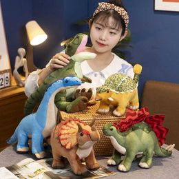 Pluszowe lalki 30-40 cm Symulacja Pluszowa zabawka dinozaurowa wypełniona trójkątem zwierząt Dragon/Tyrannosaurus Rex/Snake Necked Soft Dragon Doll Childrens Diftl240502