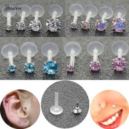 Body Arts Starose 2Pcs 1.2x6/8mm Acrylic Nose Piercing Labret Stud Nose Rings Zircon Lip Piercing Jewel Ear Piercing Helix Tragus Earrings d240503