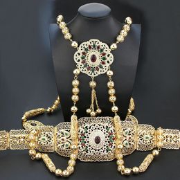 Neovisson Fashion Style Morocco Jewellery Gold Colour Belt Shoulder Chest Chain Sets Women Body Jewellery Bride Favourite Gift 240422