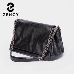 Drawstring Zency Noble Temperament Small Chain Flap Bag Women Shoulder Soft Leather Fashion Black Purse Underarm Handbag 2024 Trendy