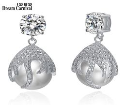 DreamCarnival1989 Deluxe Drop Earings for Women boucle d039oreille femme Rhodium Color Elegant Dangle Pearl Wedding Jewelry WE43714409