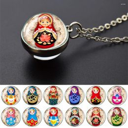 Pendant Necklaces Russian Doll Matryoshka Double Sided Glass Ball Necklace For Women Men Travel Souvenirs Jewelry Gift