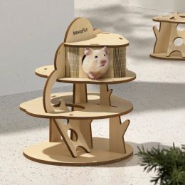 Cages Mewoofun Hamster Wooden House Two and Three Layer Easy to Assembly DIY House Small Pet Bed Fun Decor Part Dropshipping
