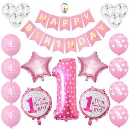 Party Decoration Happy Birthday Banner 1 Year Decorations Balloons Girl Boy Baby Shower For