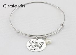 I LOVE YOU TO THE MOON AND BACK Inspirational Hand Stamped Engraved Charm Pendant Expandable Bracelet Handmade Jewellery 10Pcs Lot 6528773