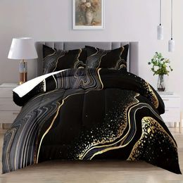 Set Queen, Marble Bedding, Bedroom Bedding Queen Size, Black Set, White Gold Comforter Set(Not including duvet cover and pillow core)