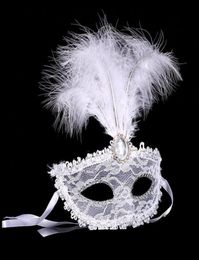 Women Lace Sexy mask half face eye mask masquerade Halloween masks with feather birthday Halloween princess dance party mask9233580