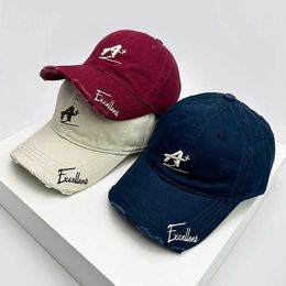 Ball Caps New Men Women Korean Retro Embroidered Letters Baseball Hats Versatile Breathable Sunshade Snback Cs Fashion Broken Style J240506