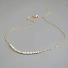 Chains Brass With 18K Gold Natural Real Pearl Necklace Wowen Jewelry Party Designer T Show Runway Gown Japan Korean Fashion