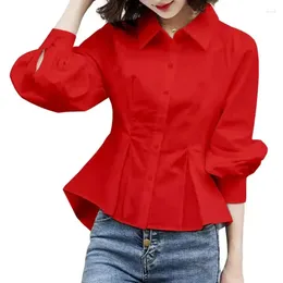 Women's Blouses Lady Shirt Spring Fall Blouse Big Hem OL Style Solid Colour Women Office Collar Commute Garment FRE