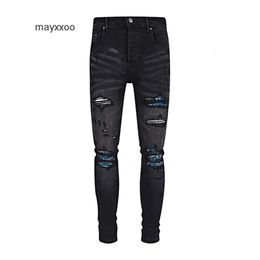 Lila jean amiiris designer jeans mens mode mens cashew blossom lapp street trendig fit liten fot perforerad 4y6x