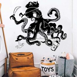Stickers Vinyl wall stickers school octopus pirate captain tentacles nautical kids room baby room decals a unique gift for kids E8