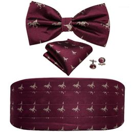Bow Ties Cummerbund For Men Red Tie Dinosaur Bowtie Self Set Burgundy Designer Tuxedo Suit Barry Wang YF-10081 211h