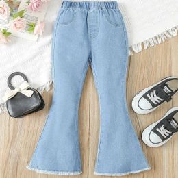 Trousers 2024 Spring/Summer Girls Fashion One piece Slim Fashion Trend Bellbottom with pleated leg pants suitable for outdoor playL2403